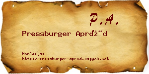 Pressburger Apród névjegykártya